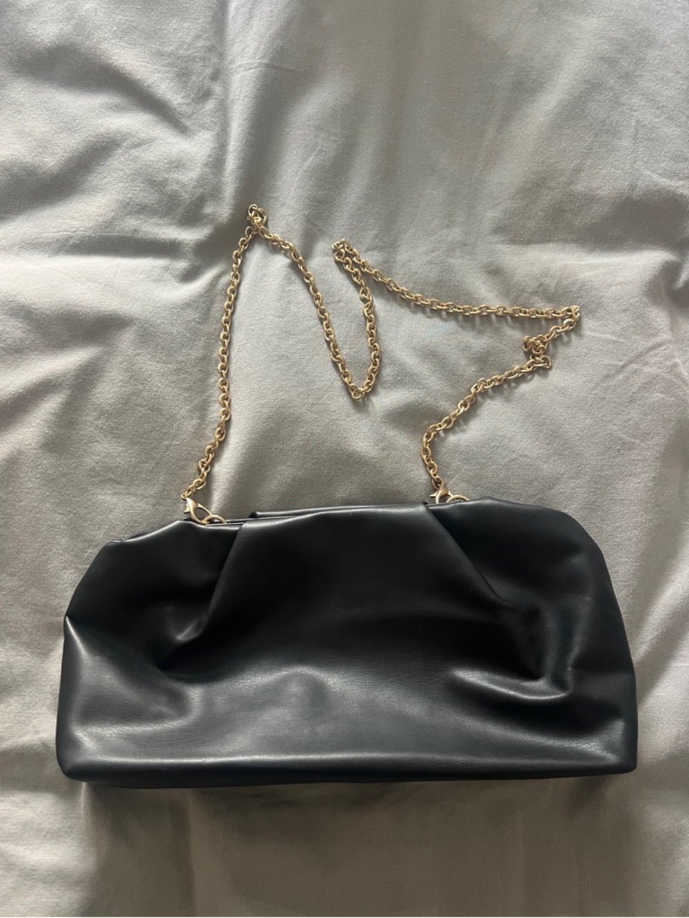 Black Slouchy Clutch with Detachable Chain for Crossbody